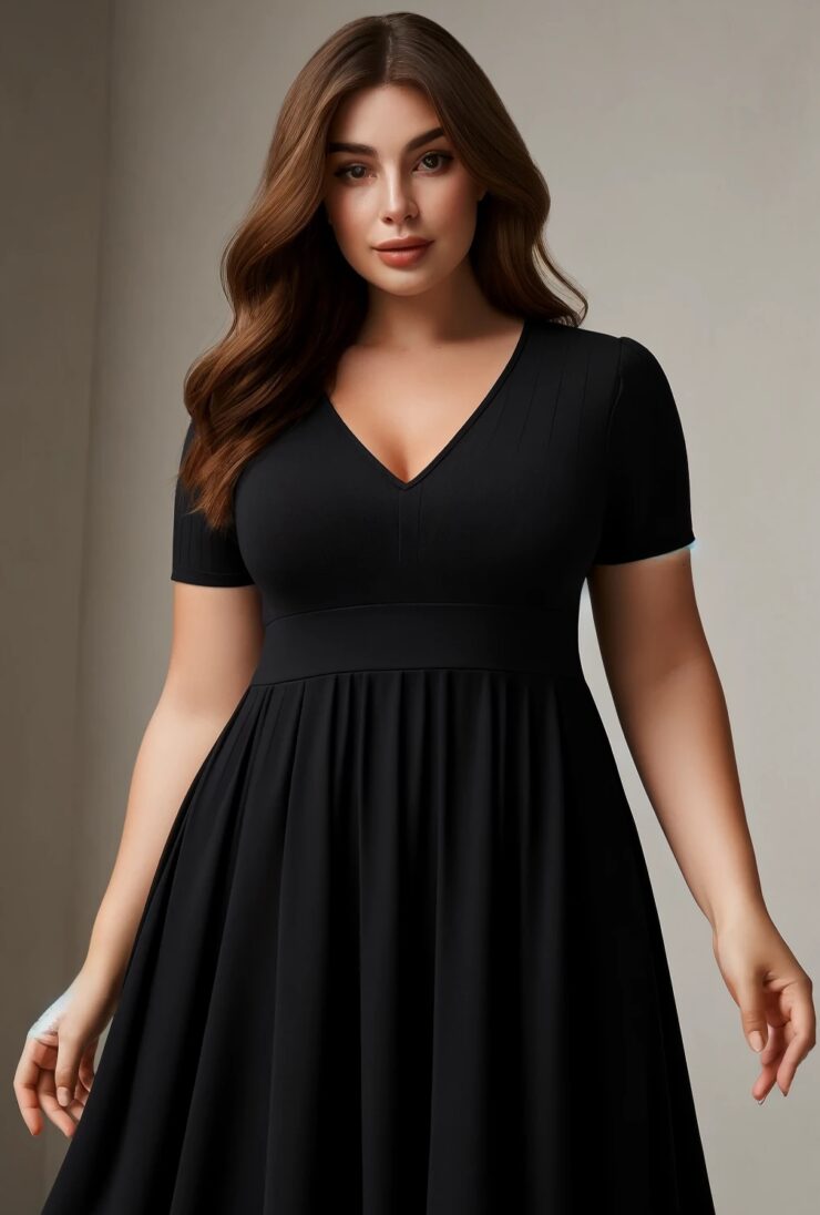 Crna A-linija haljina sa V-izrezom