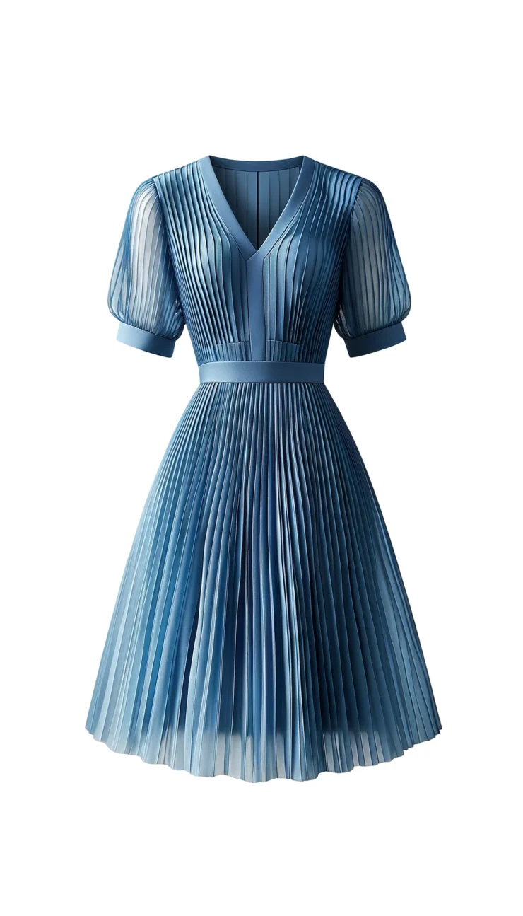 Najlepše haljine za svečane prilike - Plava plisirana midi haljina
